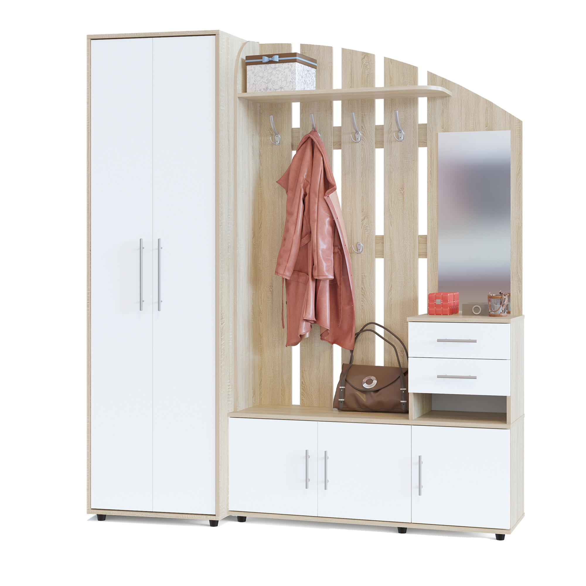 Сокол Прихожая №4 (ШО-1+ВШ-2-2) Сонома/Белый