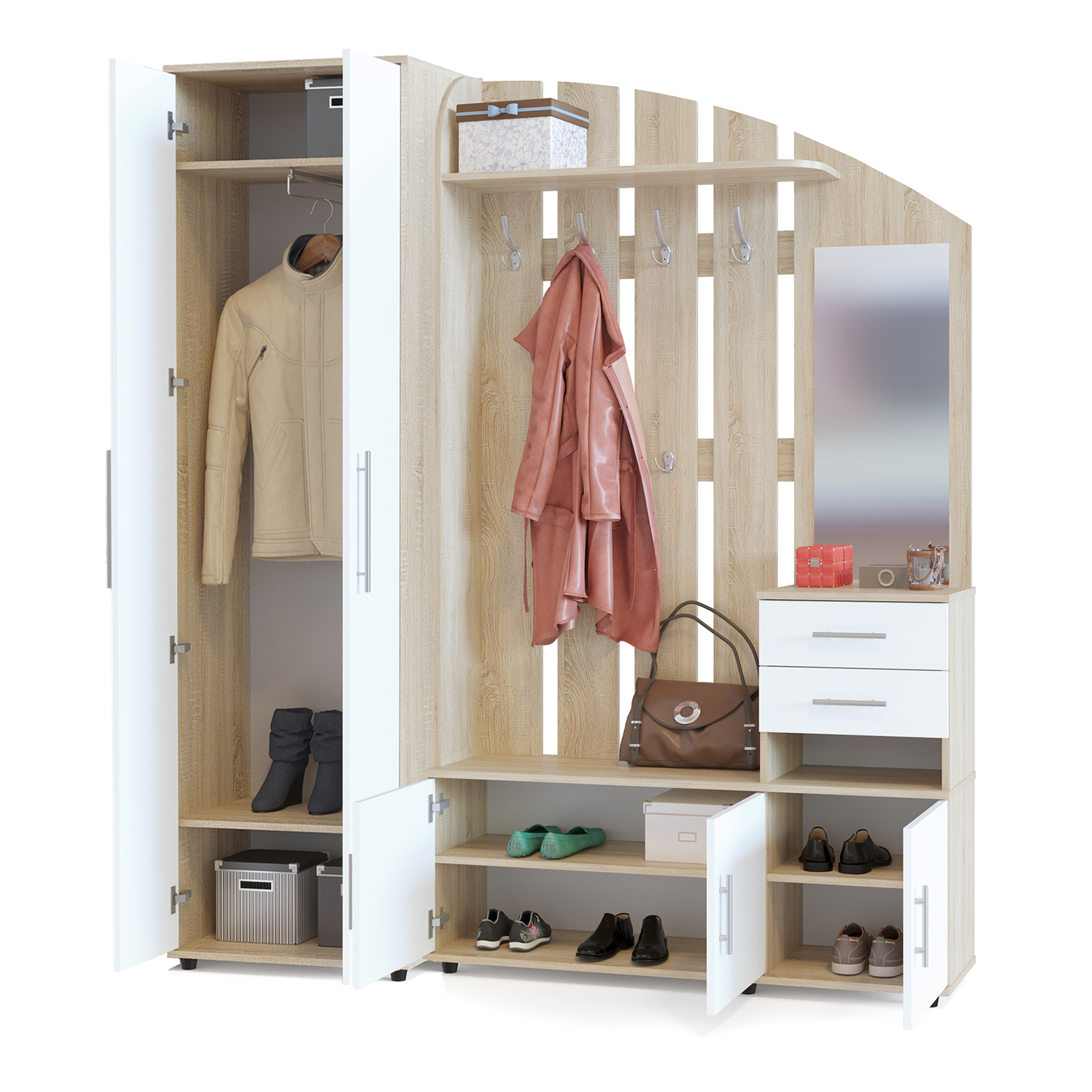 Сокол Прихожая №4 (ШО-1+ВШ-2-2) Сонома/Белый