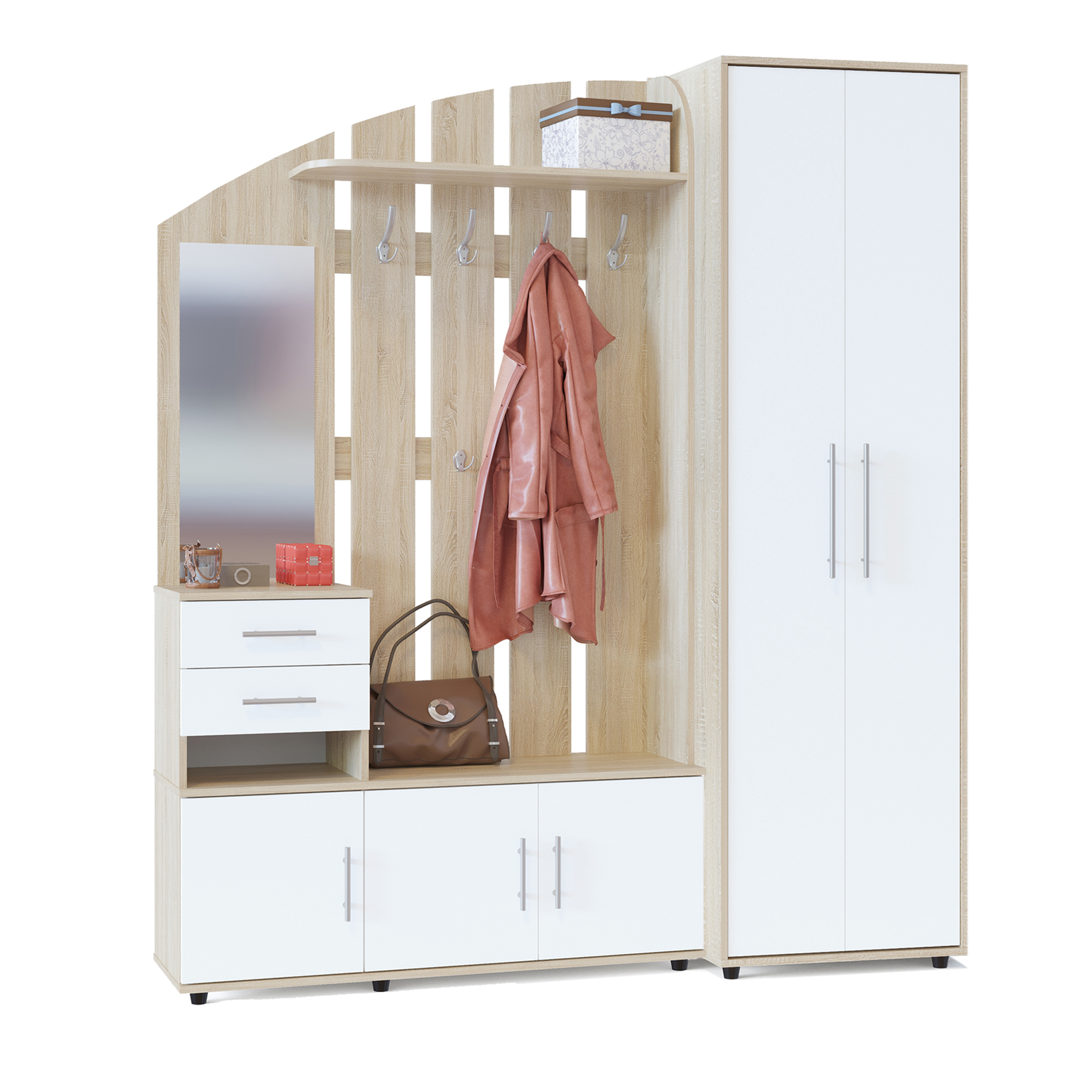 Сокол Прихожая №4 (ШО-1+ВШ-2-2) Сонома/Белый