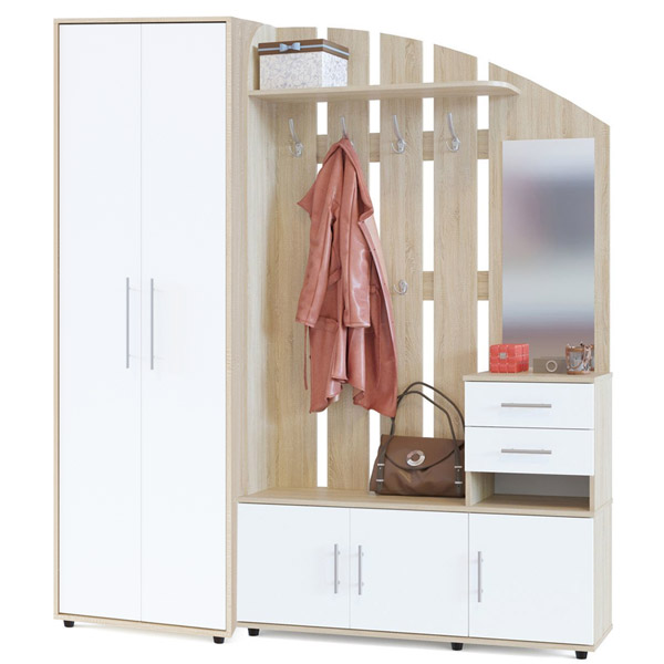 Сокол Прихожая №4 (ШО-1+ВШ-2-2) Сонома/Белый