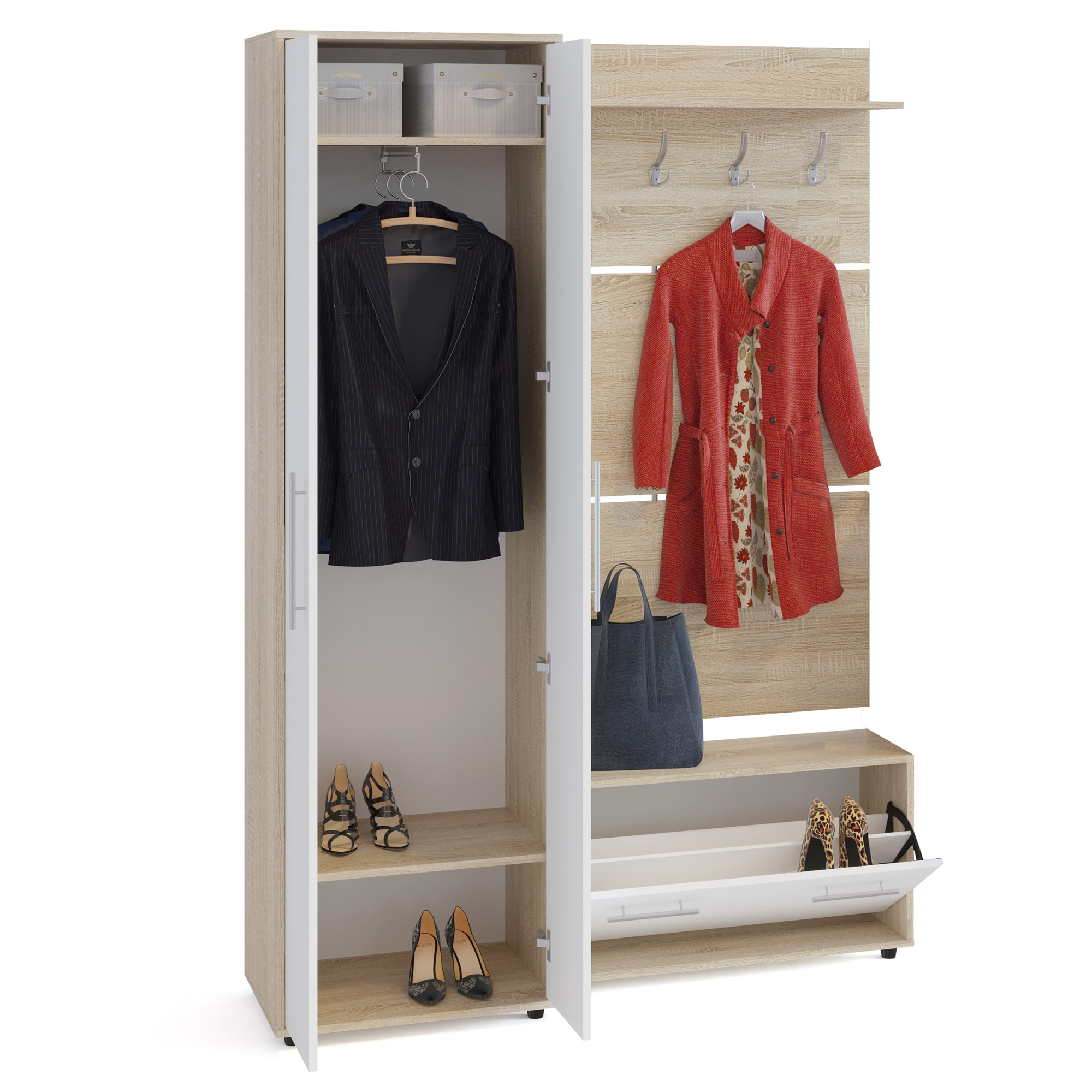 Сокол Прихожая №2 (ШО-1+ВШ-3.1+ТП-3) Сонома/Белый