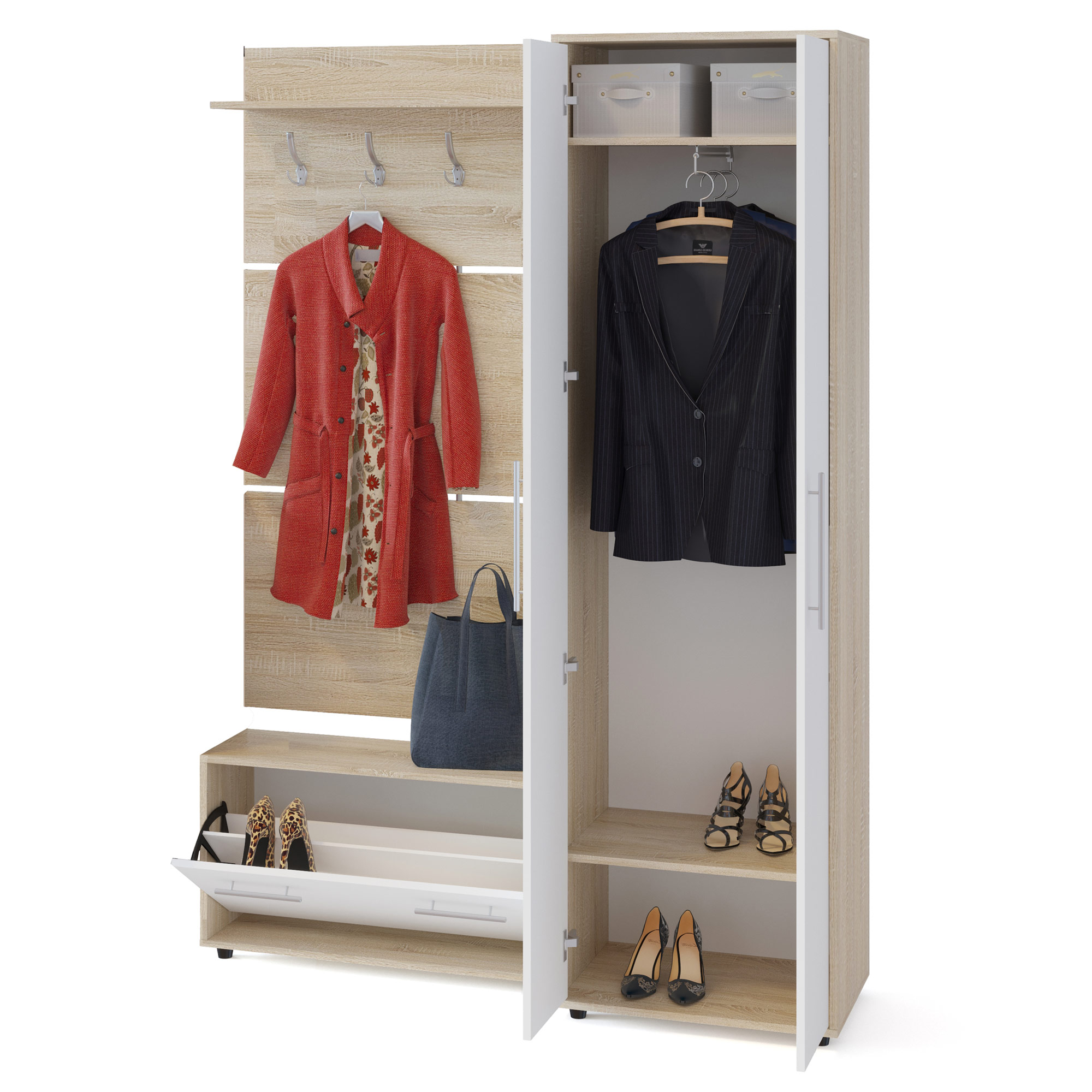 Сокол Прихожая №2 (ШО-1+ВШ-3.1+ТП-3) Сонома/Белый