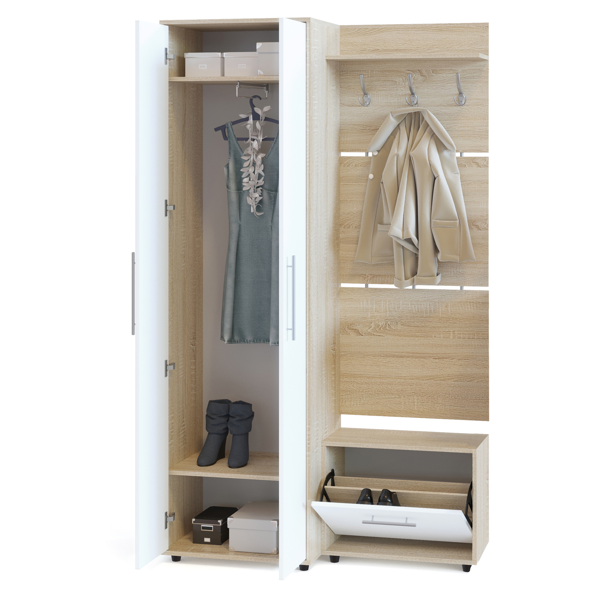 Сокол Прихожая №1  (ШО-1+ВШ-5.1+ТП-1)  Сонома/Белый