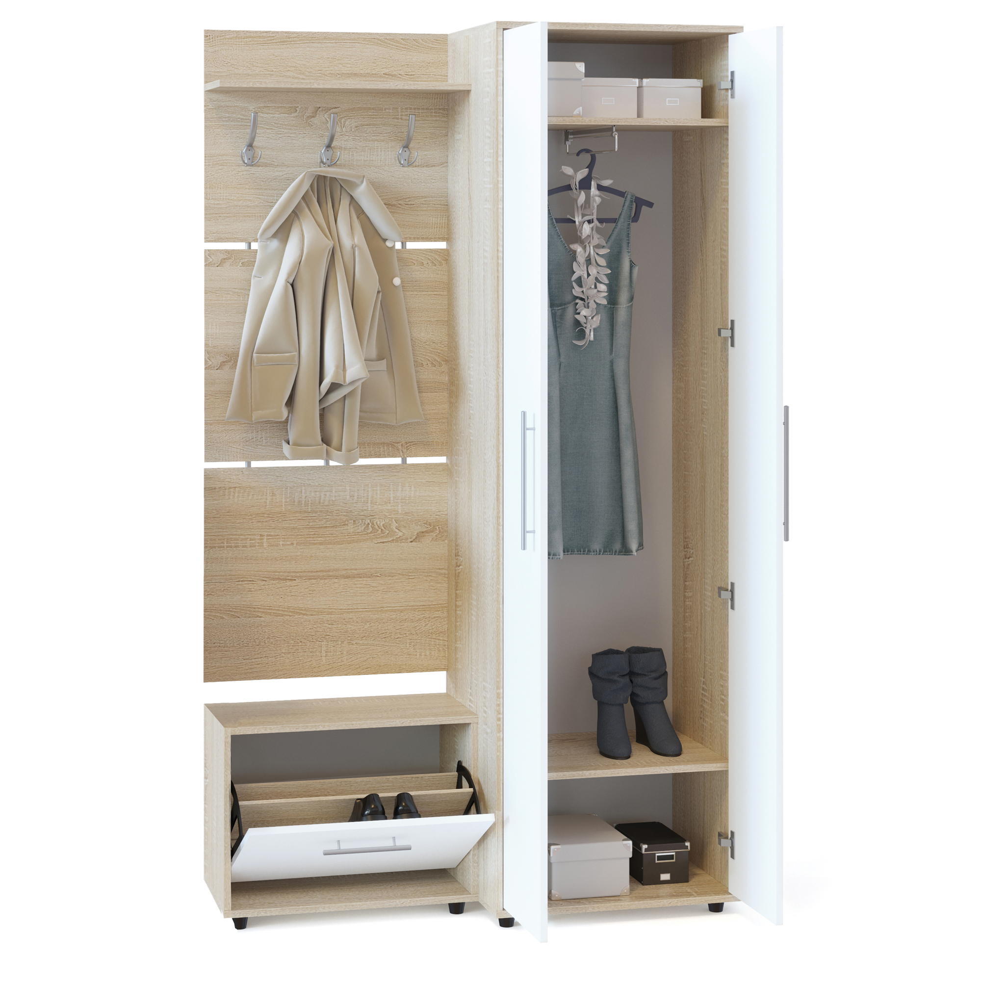 Сокол Прихожая №1  (ШО-1+ВШ-5.1+ТП-1)  Сонома/Белый