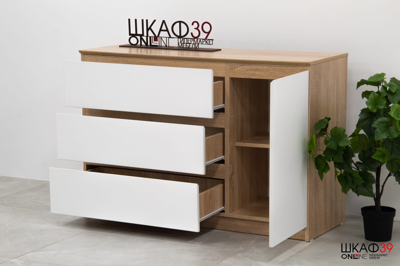 Комод Т-3Р, цвет сонома/белый