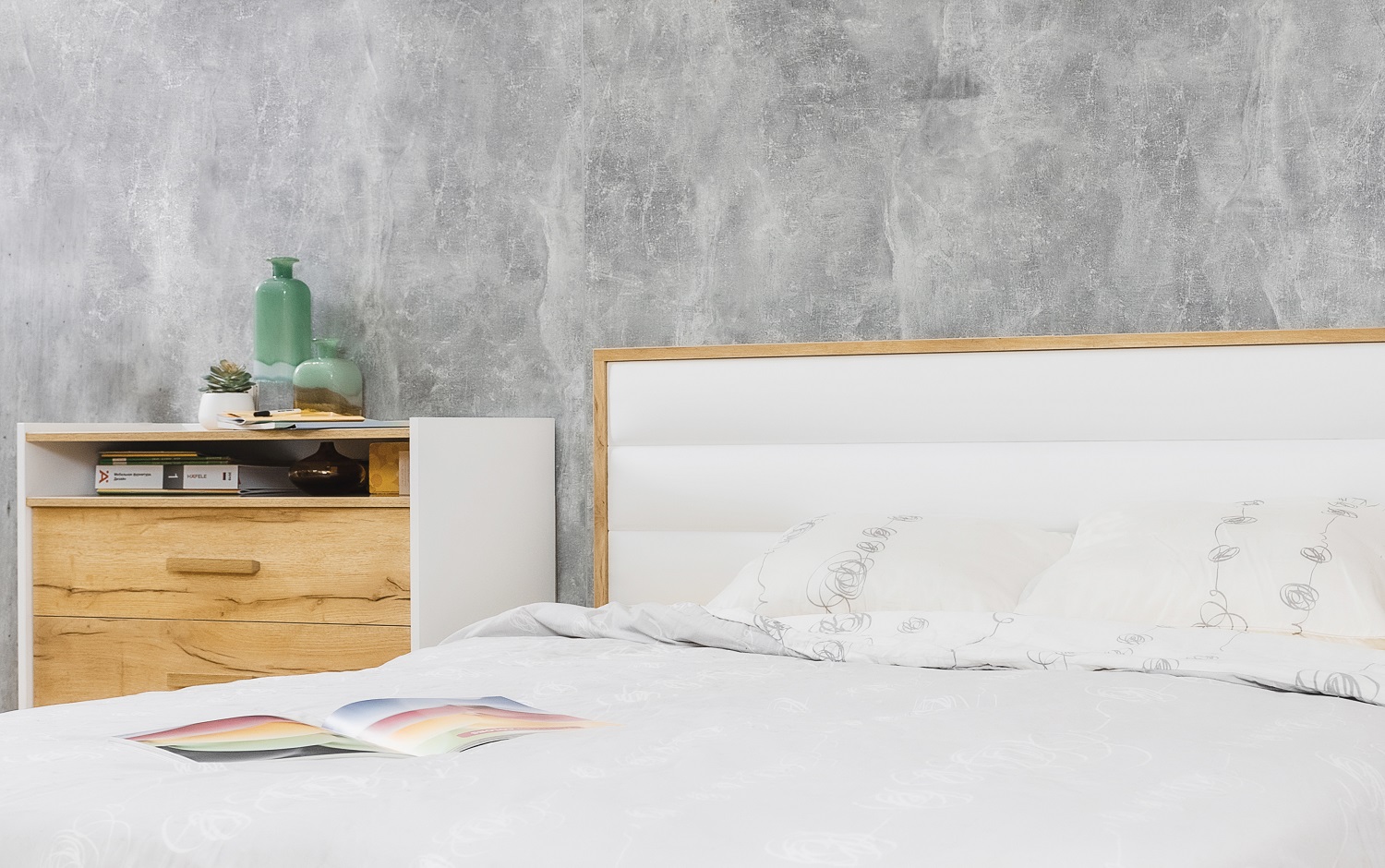 Айрис 306 Люкс Кровать 180х200 с подъемным механизмом Белый/Дуб золотистый