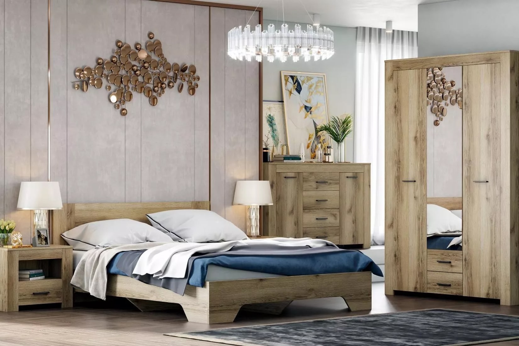 Квадро спальня модульная Дуб делано светлый