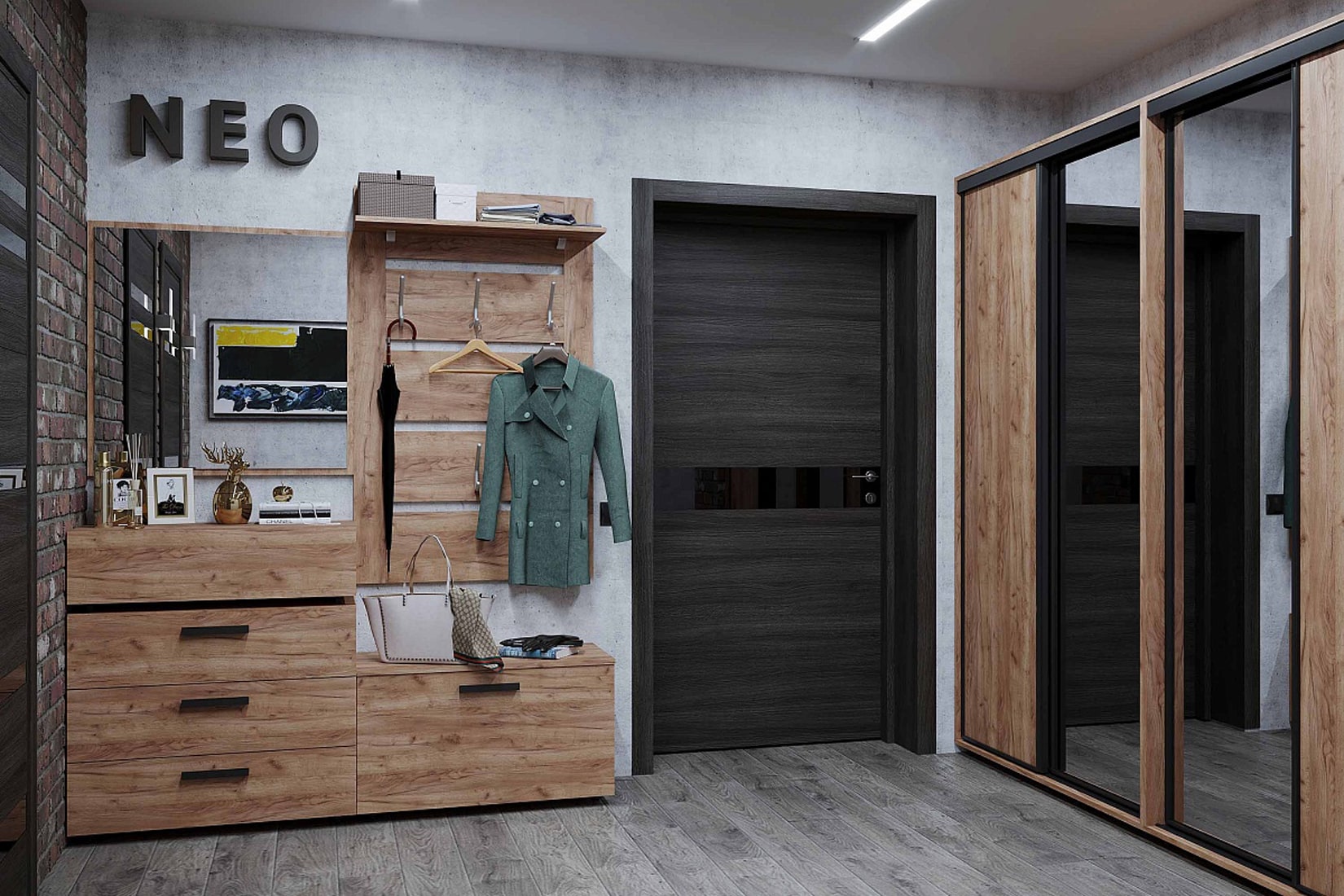 Neo прихожая модульная Дуб табачный craft/Чёрный