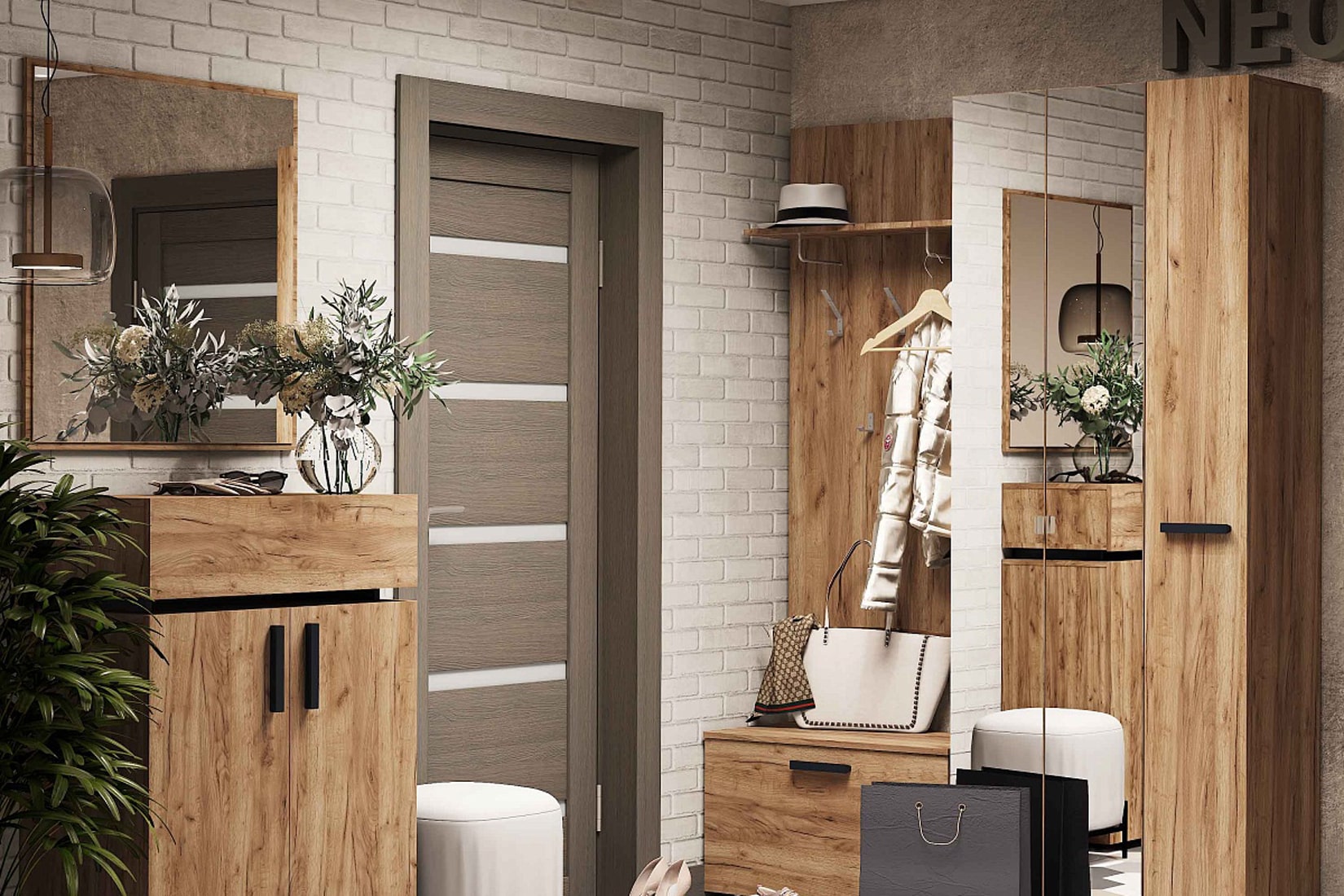 Neo прихожая модульная Дуб табачный craft/Чёрный