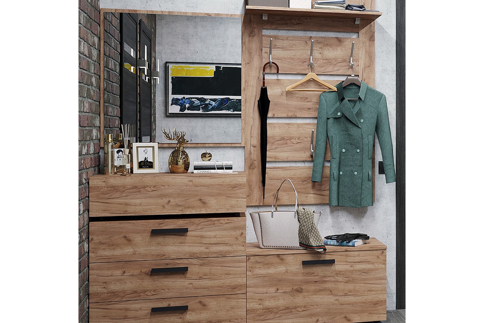 Neo прихожая модульная Дуб табачный craft/Чёрный