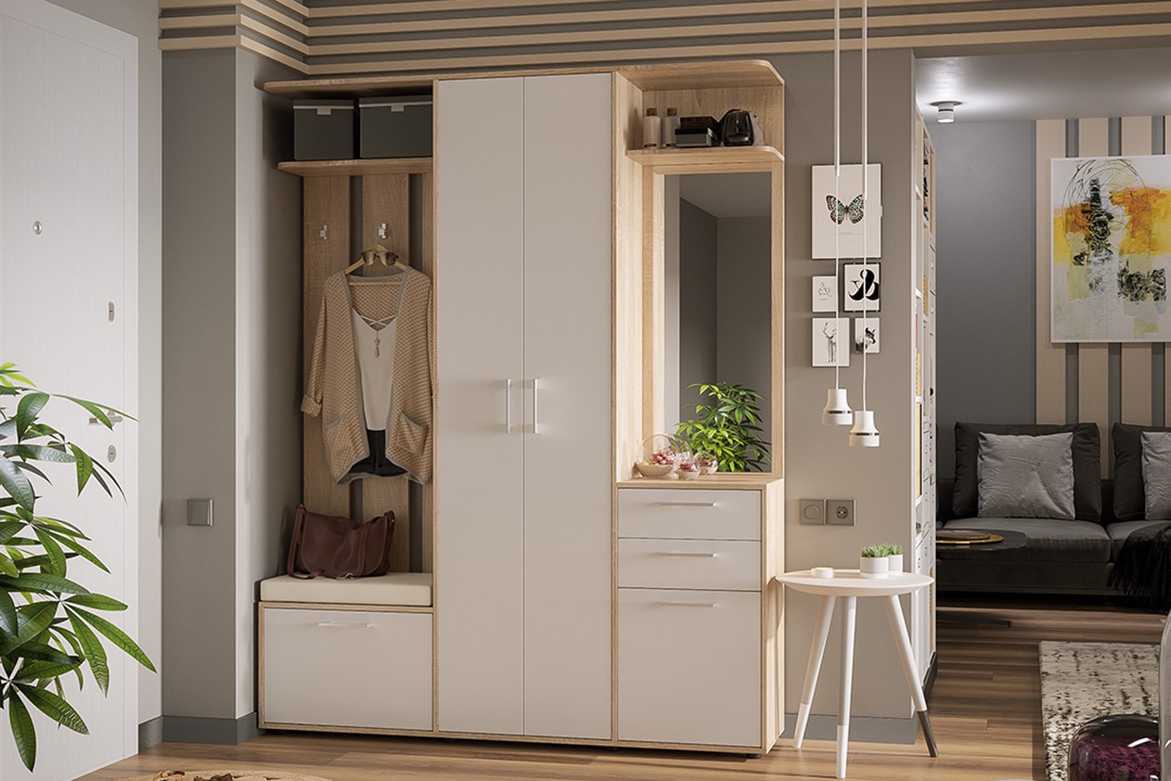 Витра прихожая Дуб сонома/Белый ясень