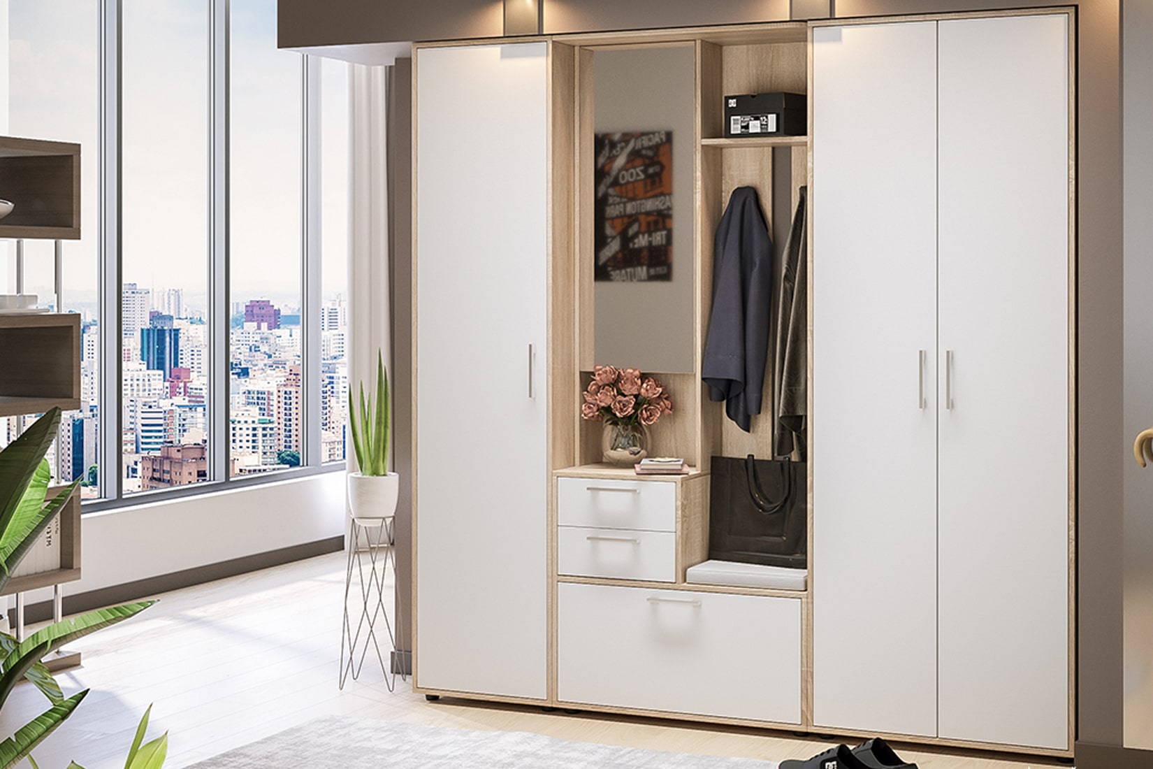 Витра прихожая Дуб сонома/Белый ясень