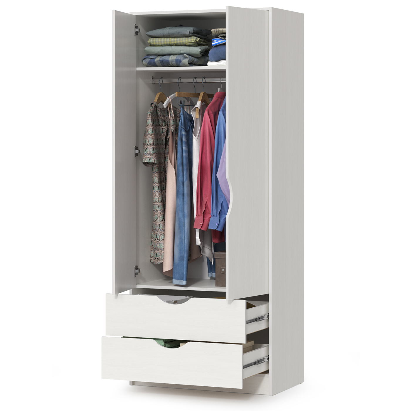 Уна 13.327 Шкаф для одежды 2 ящ. Белый