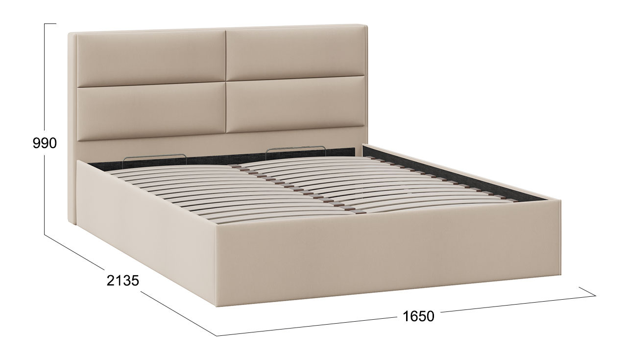 Кровать 160 «Глосс» с подъемным механизмом Велюр Мокко светлый