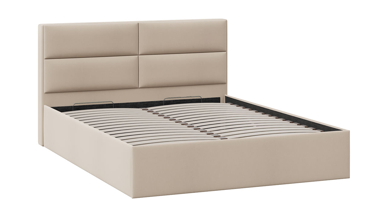 Кровать 160 «Глосс» с подъемным механизмом Велюр Мокко светлый