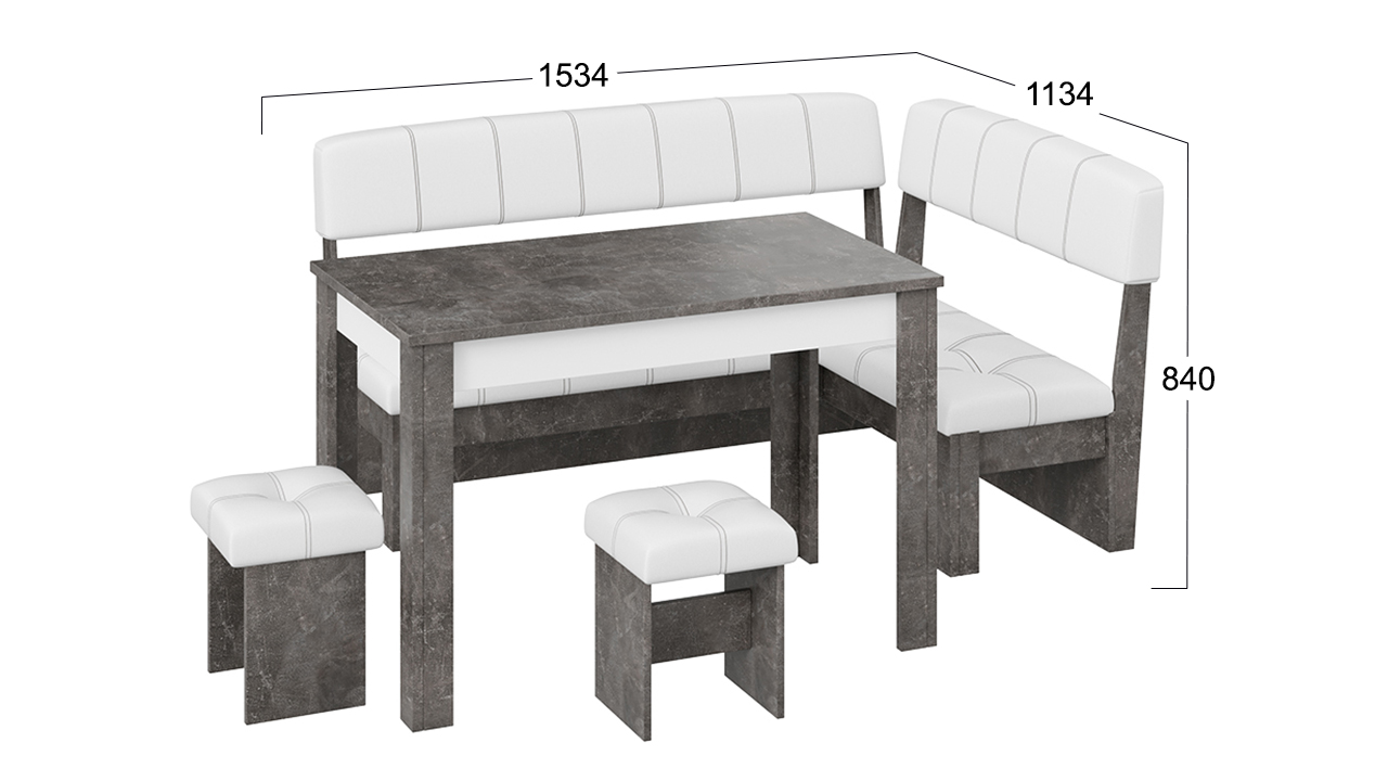 Кухонный уголок «Альфа» Ателье темный/Белый