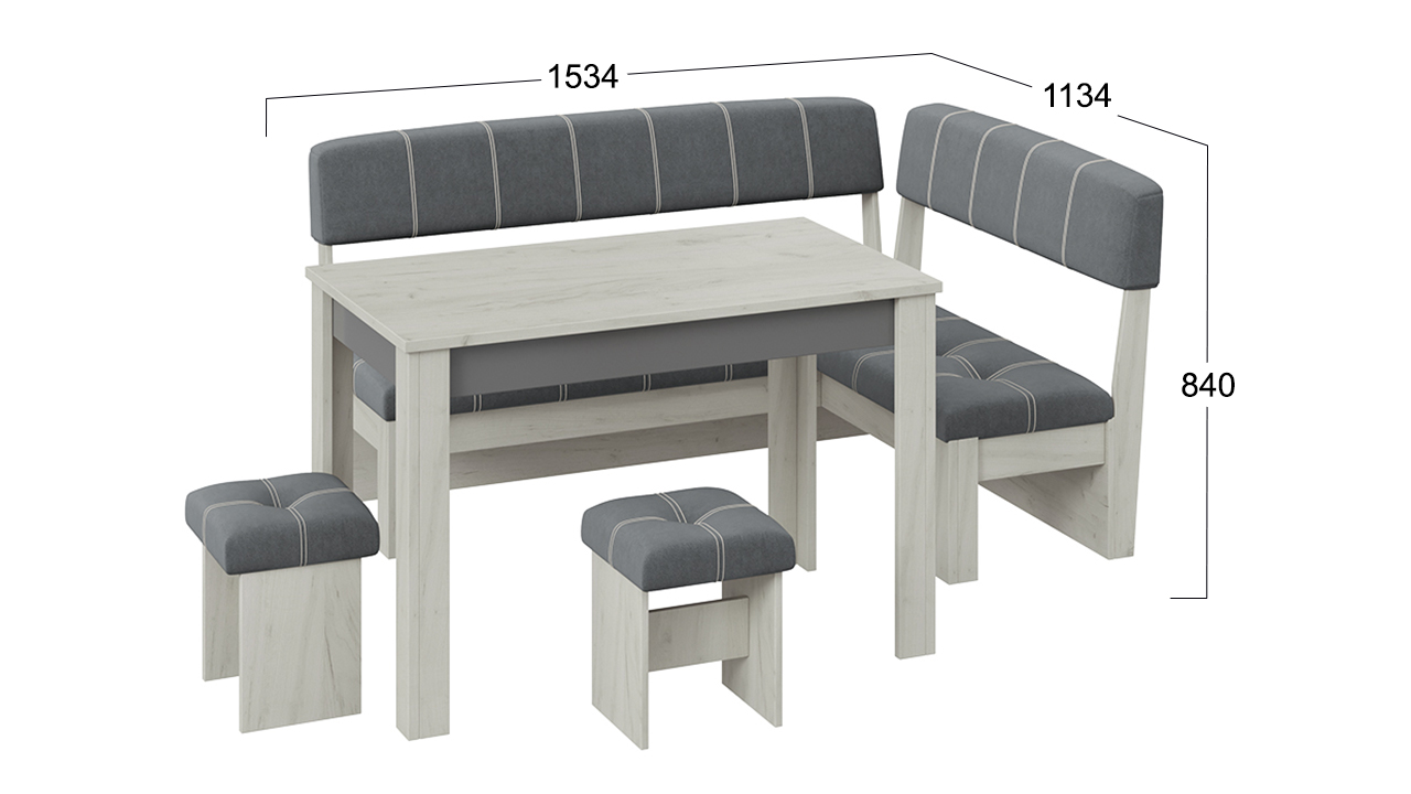 Кухонный уголок «Альфа» Дуб Крафт белый/Серый