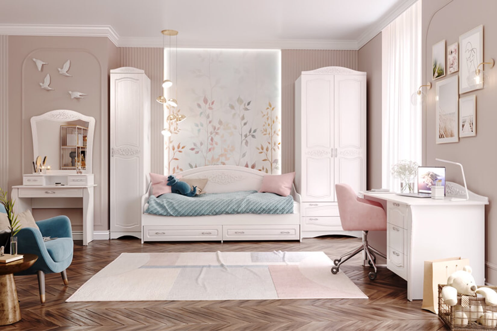 Виола 2 спальня модульная Белый/Ясень жемчужный