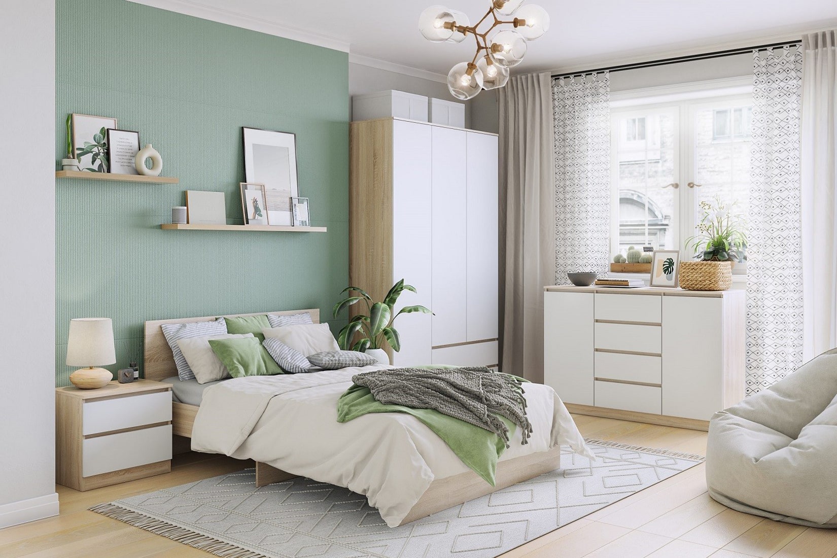 Лори спальня модульная Дуб крафт серый, Дуб сонома/Белый