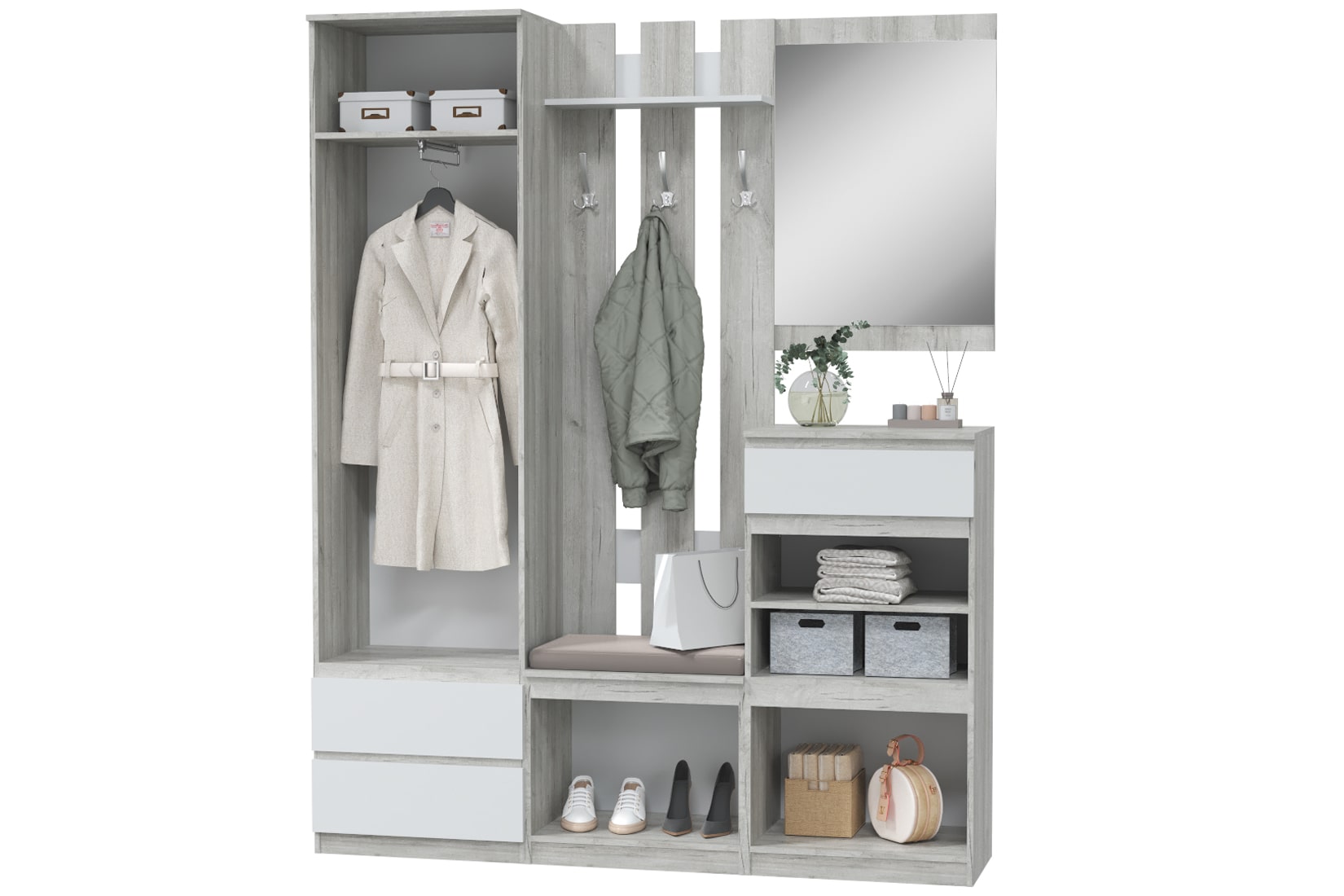 Лори прихожая модульная Дуб крафт серый, Дуб сонома/Белый