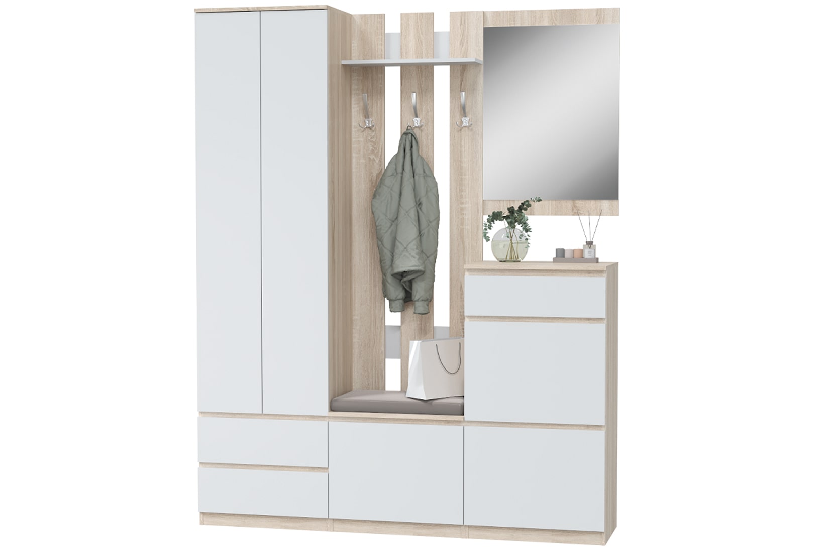 Лори прихожая модульная Дуб крафт серый, Дуб сонома/Белый