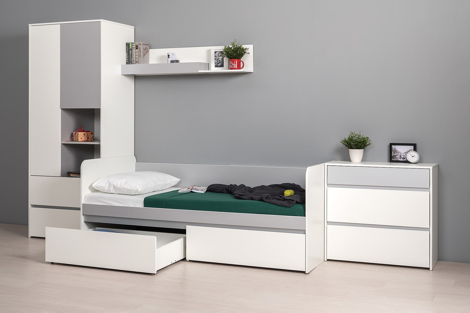 Торонто молодёжная комната Белый/Стальной серый