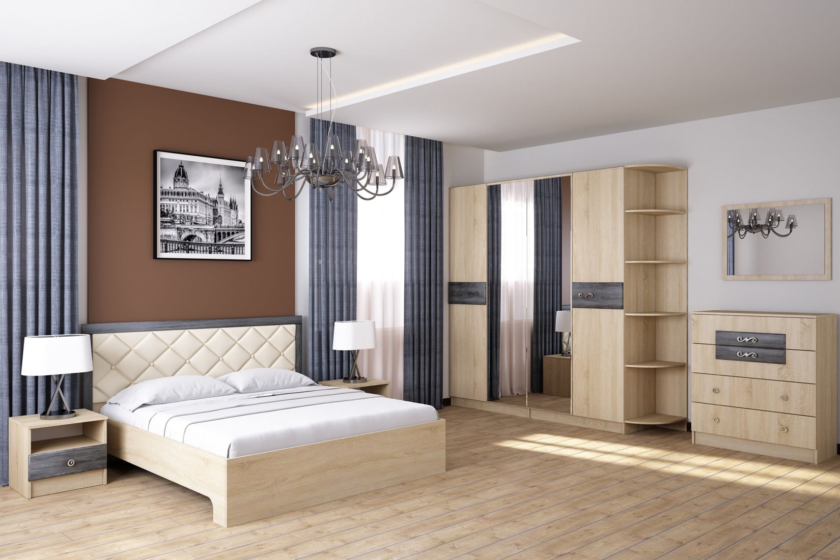 Мадлен спальня модульная Дуб сонома/Дуб шале серебро