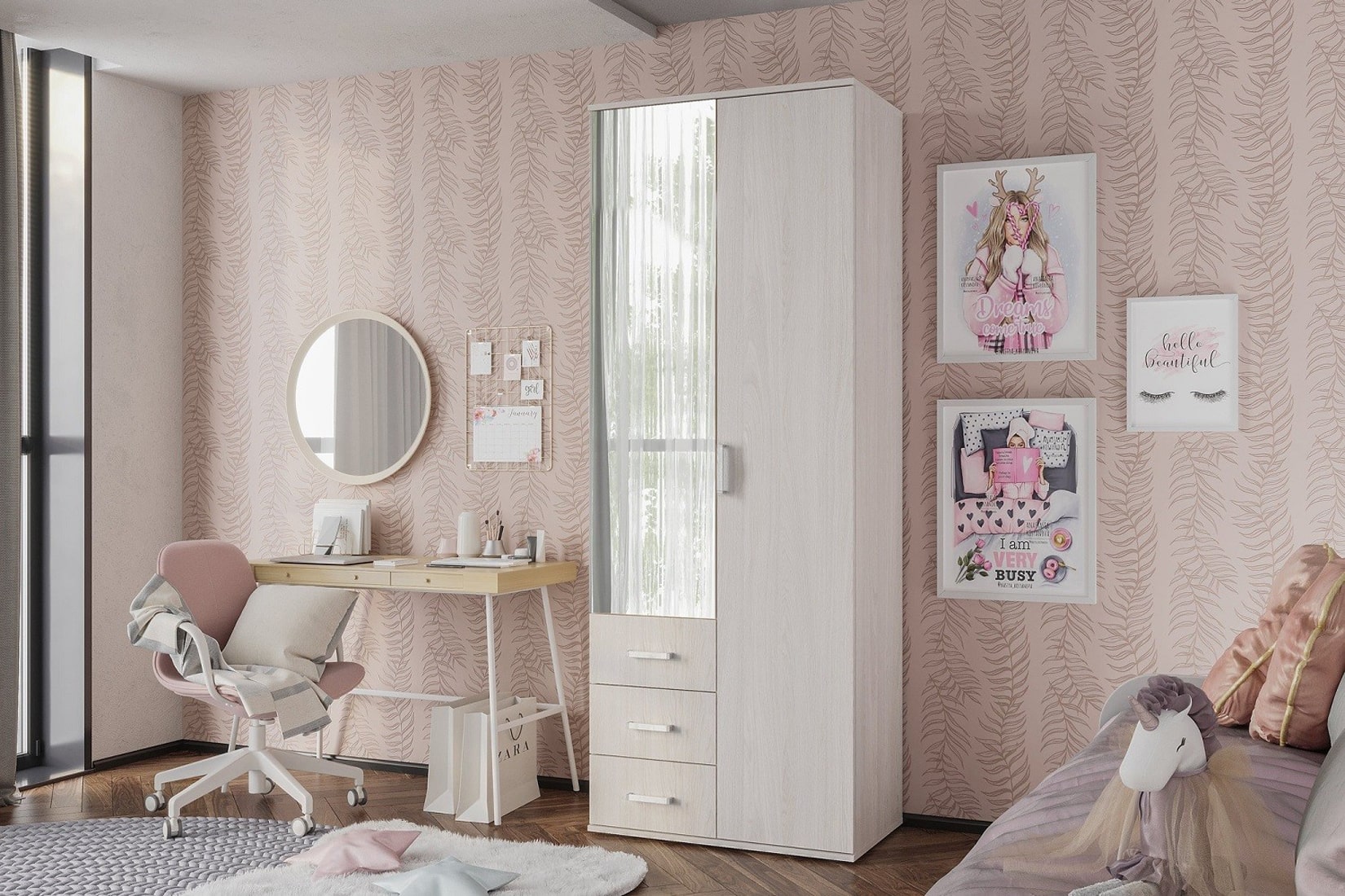 Белла спальня и гостиная Ясень белый