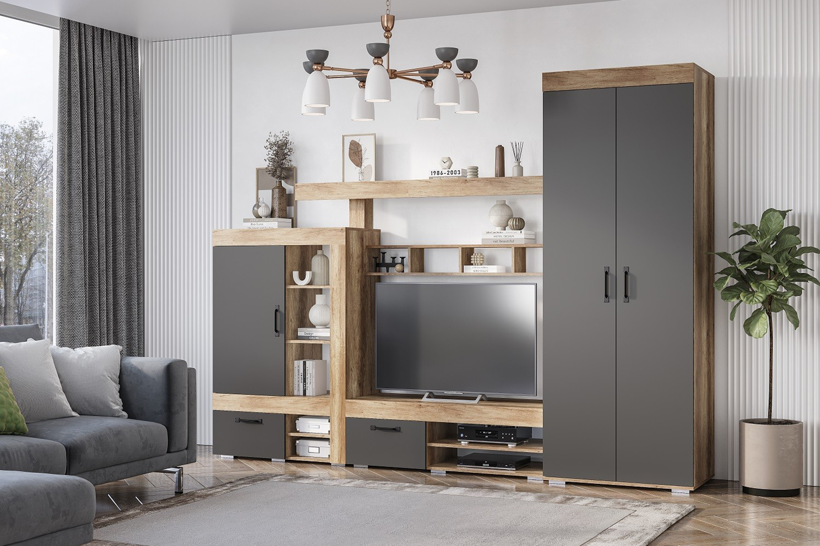 Прима спальня и гостиная модульная Дуб каньон/Графит