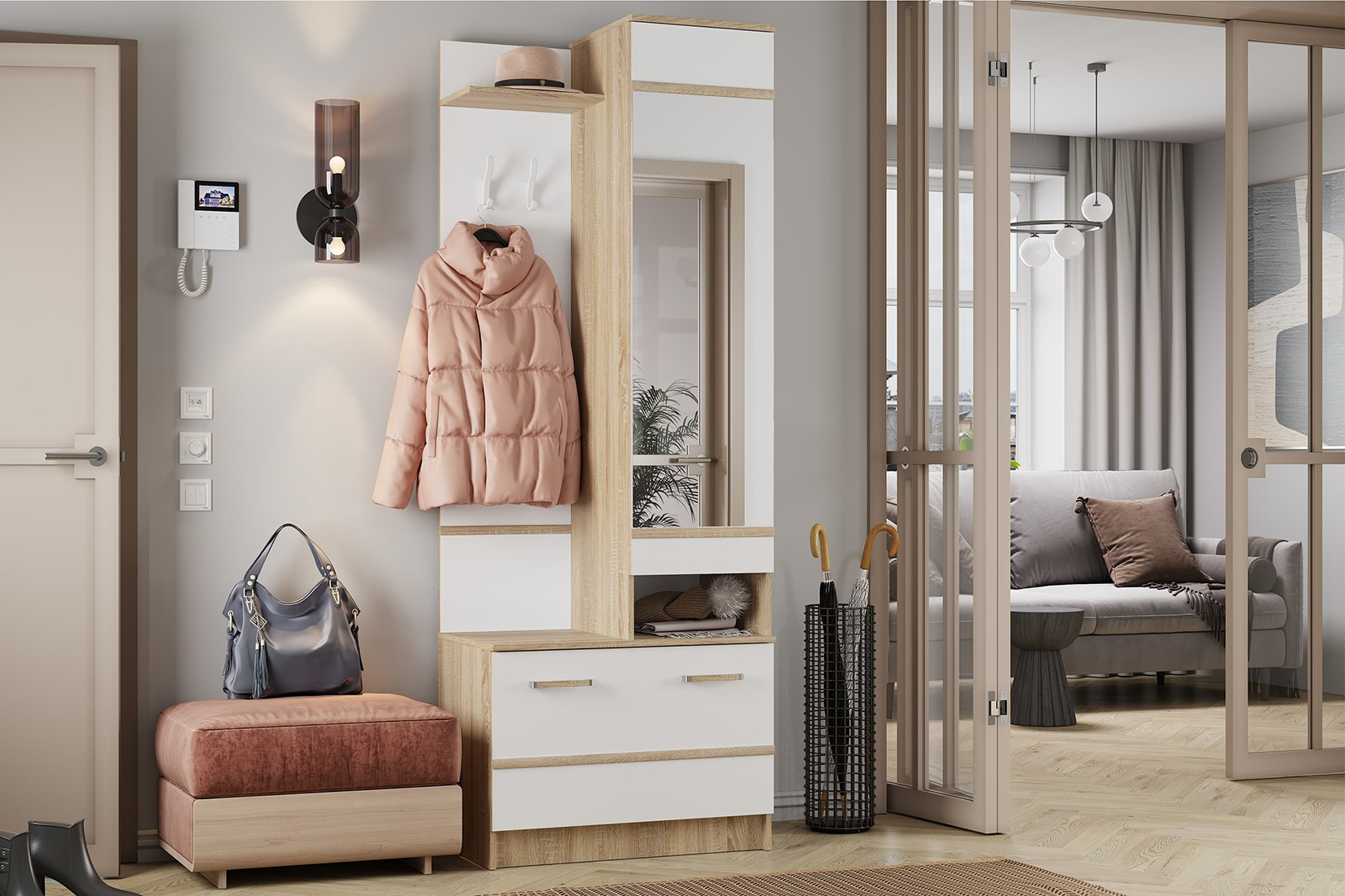 Сакура Прихожая модульная Дуб сонома\белый