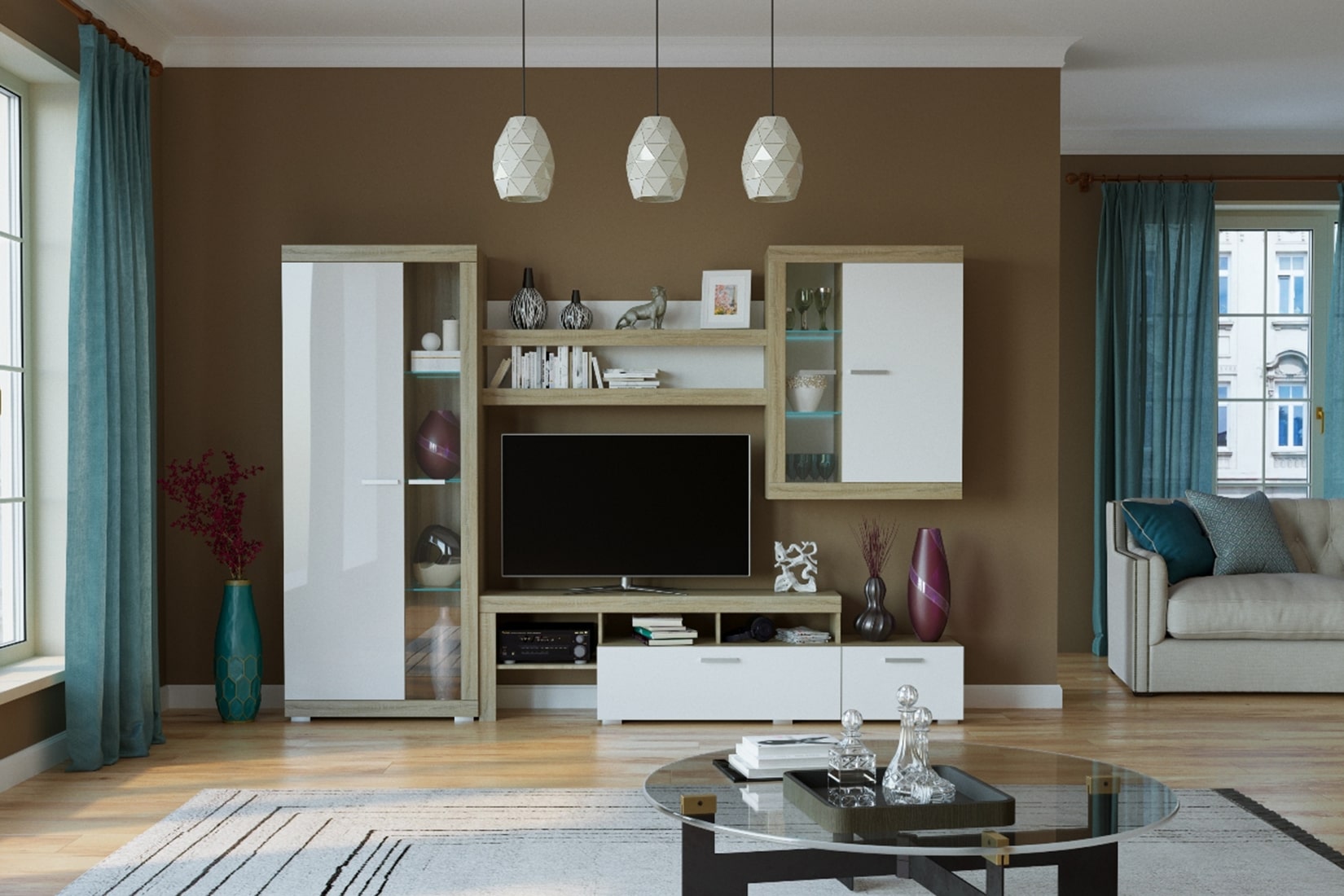 Соната спальня/гостиная модульная Дуб сонома/Белый глянец