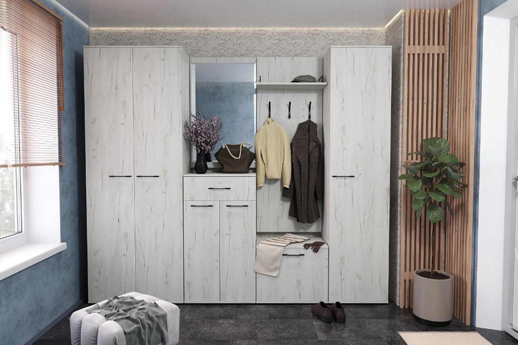 Италия прихожая модульная Дуб Крафт белый