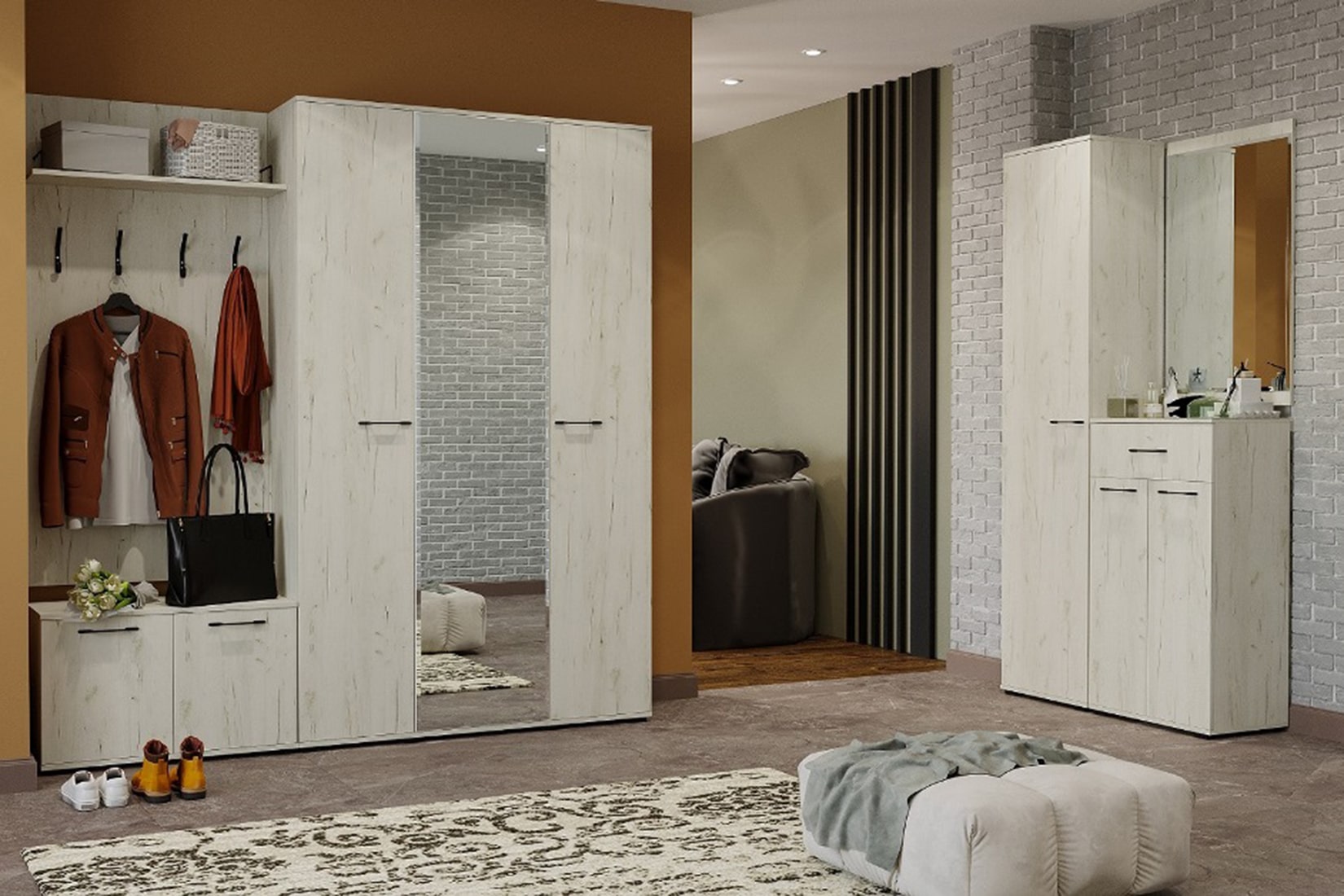 Италия прихожая модульная Дуб Крафт белый