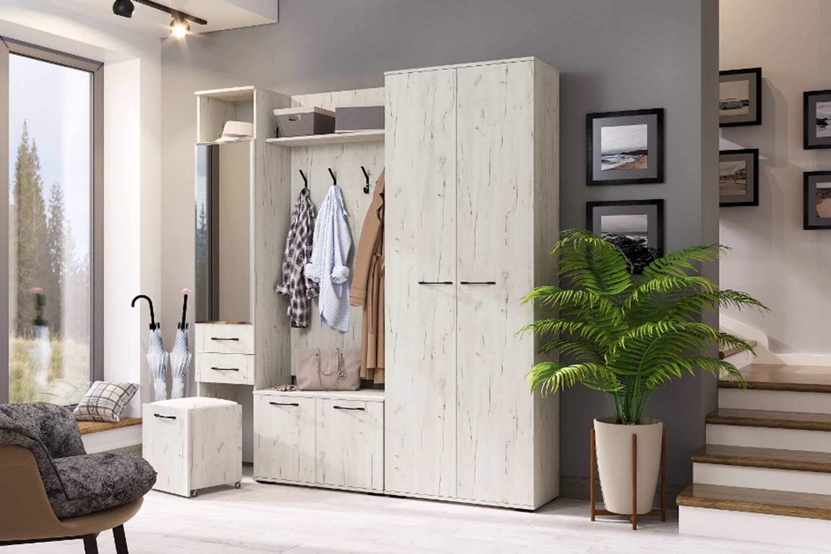 Италия прихожая модульная Дуб Крафт белый