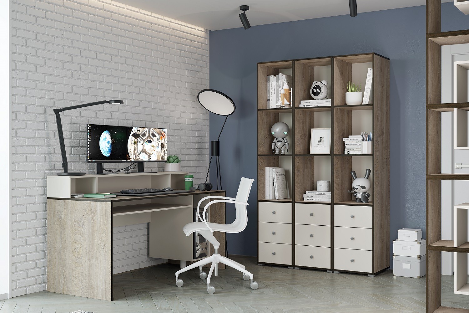 Акита спальня детская модульная Дуб эндгрейн/Миндаль