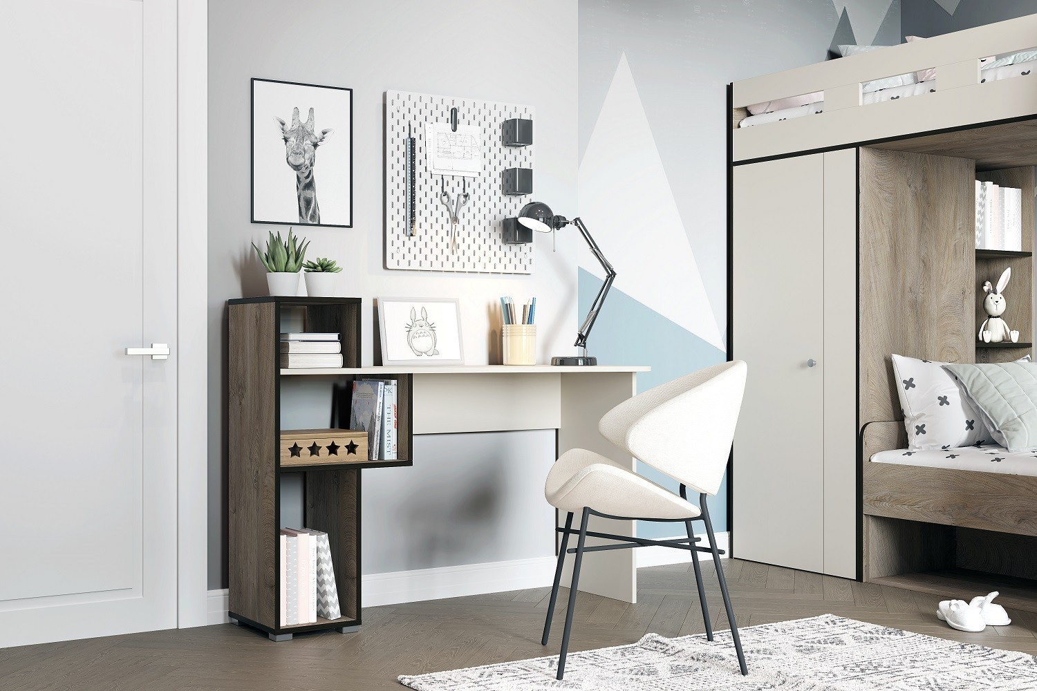 Акита спальня детская модульная Дуб эндгрейн/Миндаль