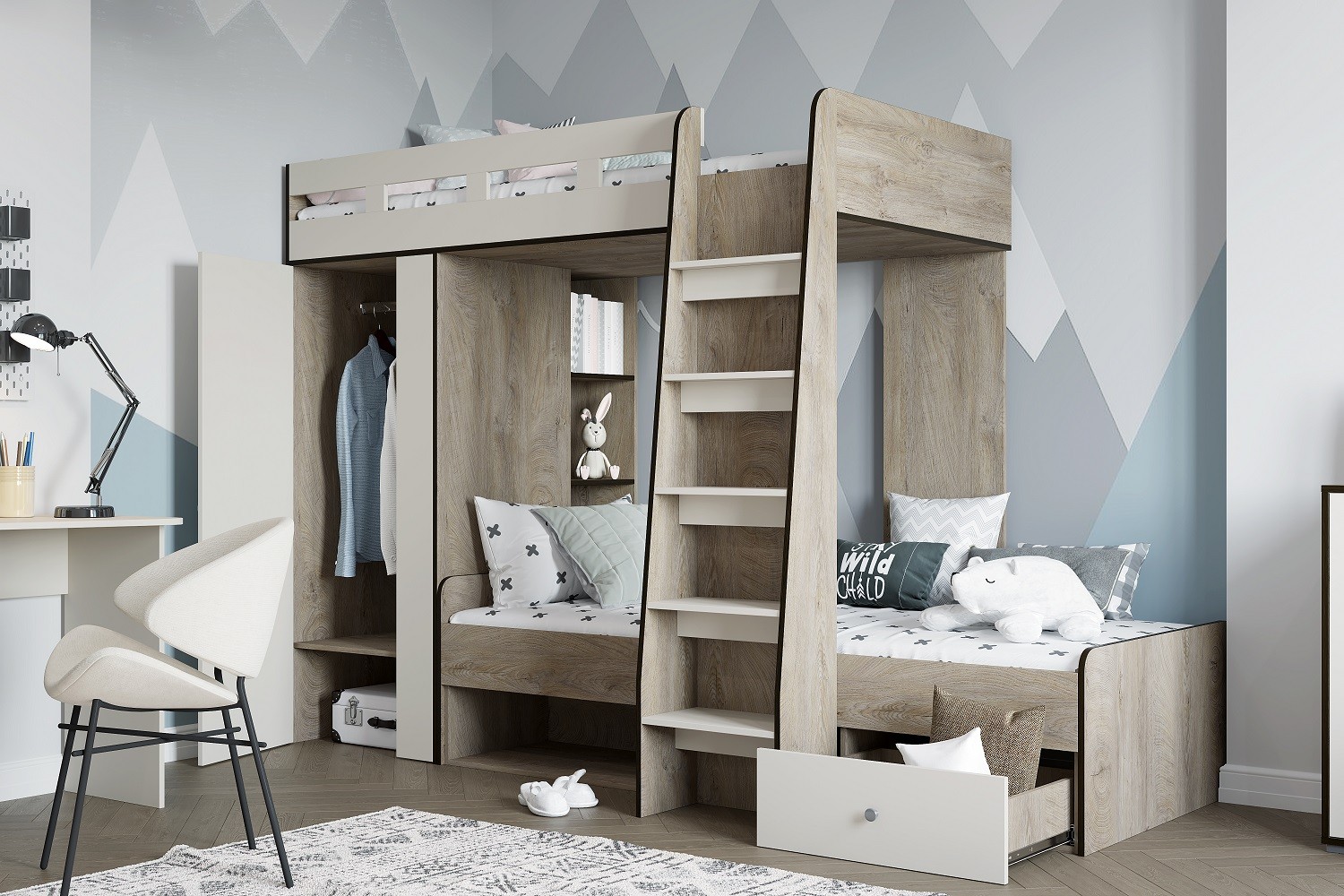 Акита спальня детская модульная Дуб эндгрейн/Миндаль