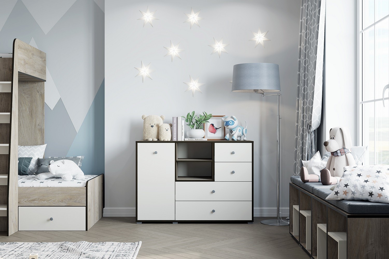 Акита спальня детская модульная Дуб эндгрейн/Миндаль