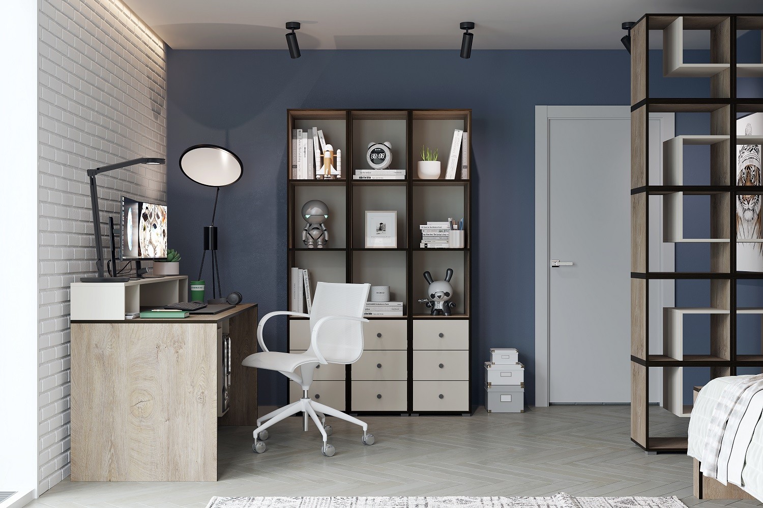 Акита спальня детская модульная Дуб эндгрейн/Миндаль