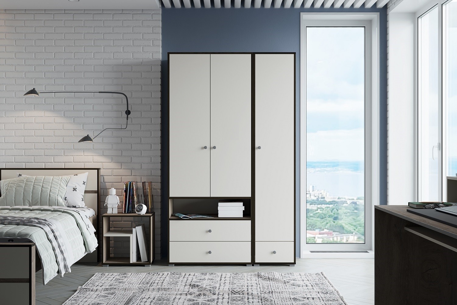 Акита спальня детская модульная Дуб эндгрейн/Миндаль