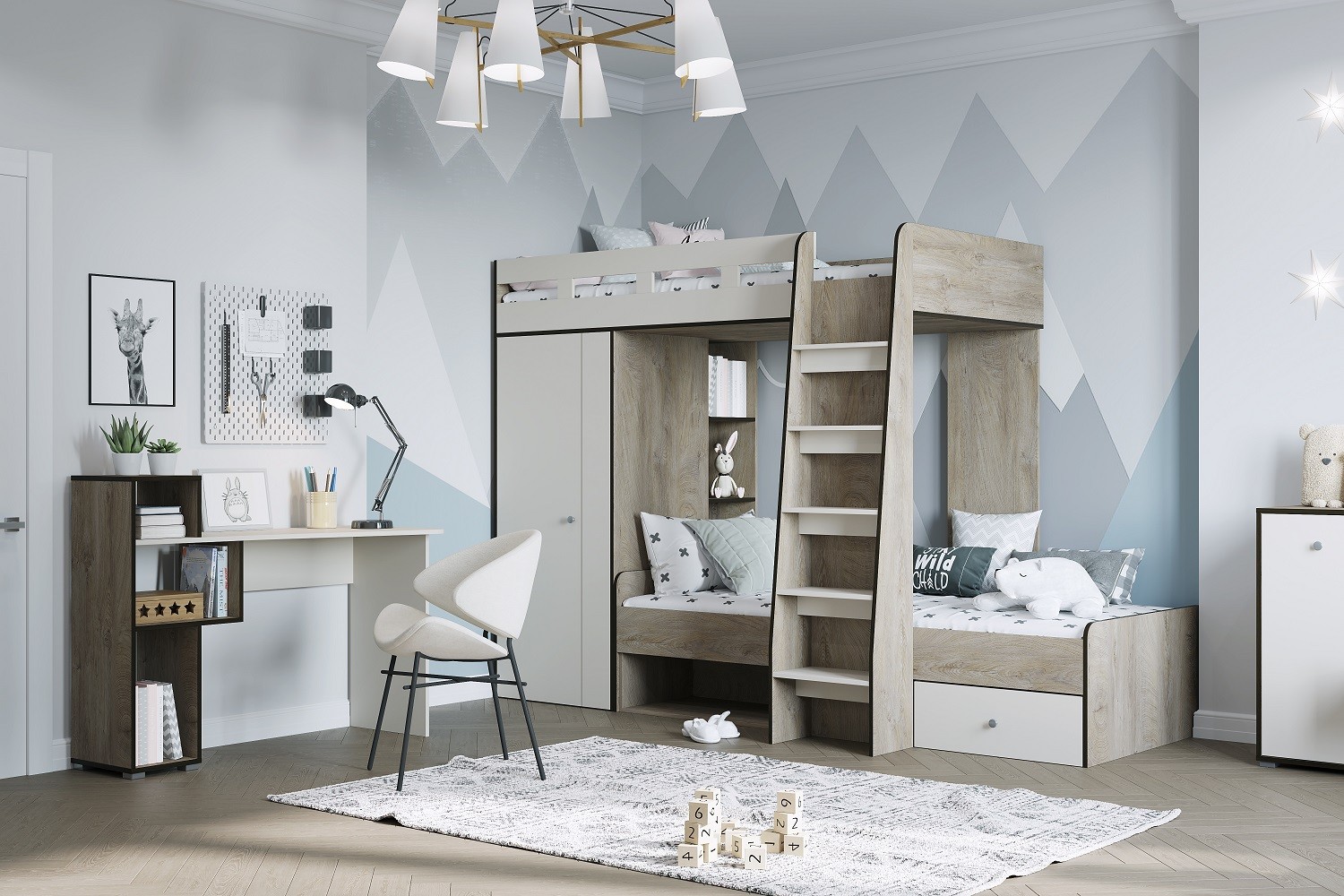 Акита спальня детская модульная Дуб эндгрейн/Миндаль