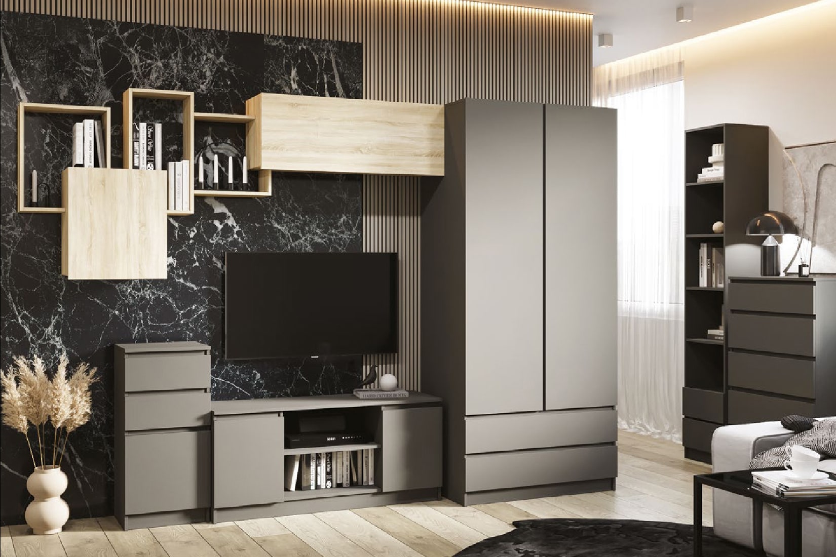 Мадера спальня/гостиная модульная Графит