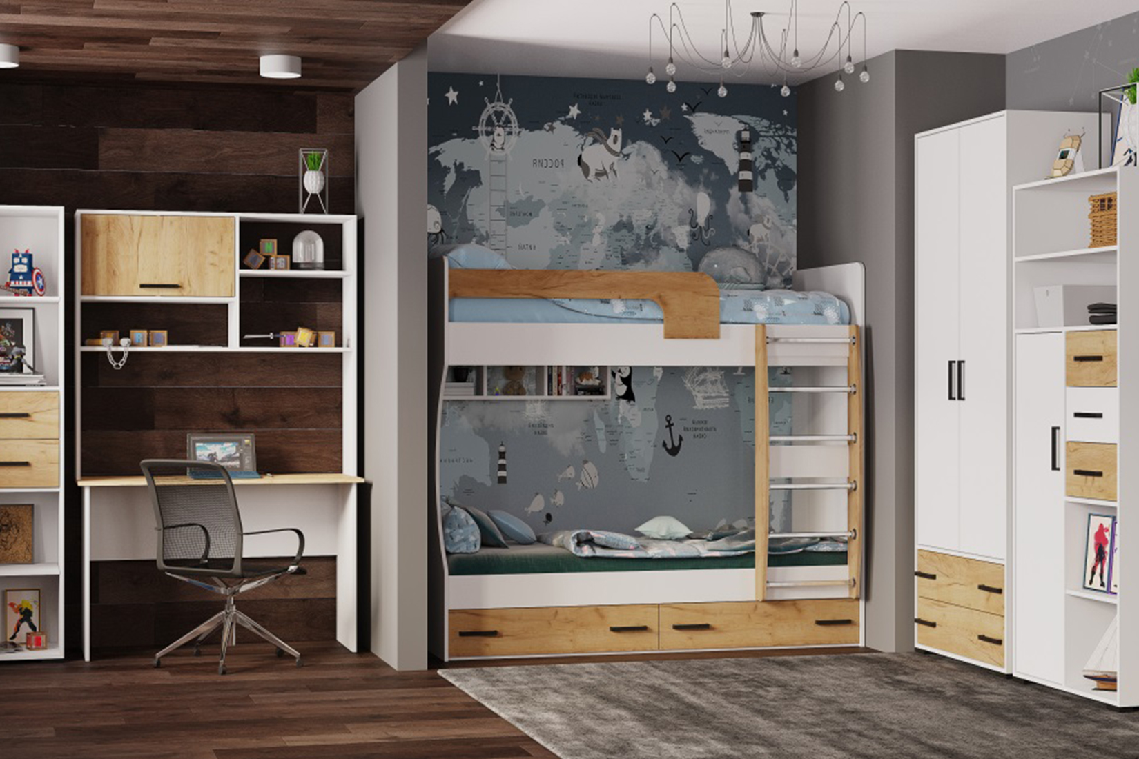 Лючия Детская модульная белый/дуб крафт золотой