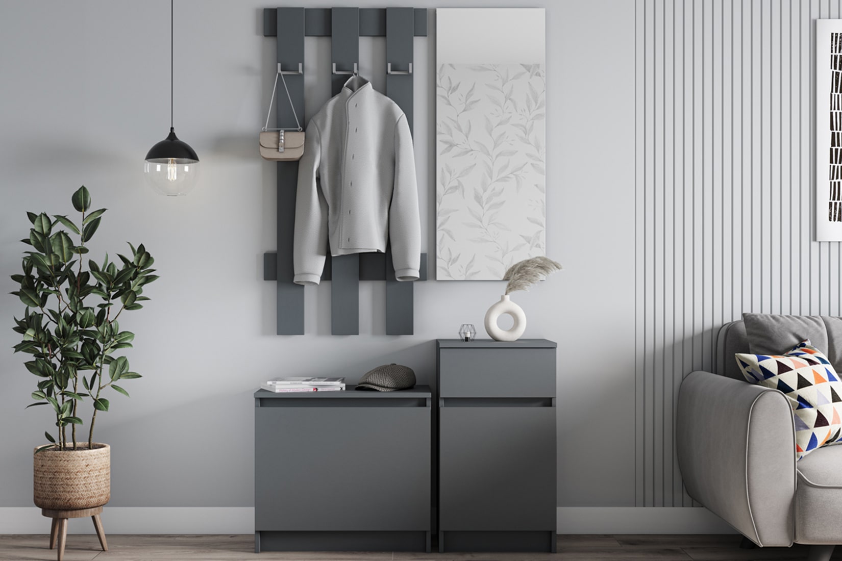 Мори прихожая модульная Белый, Графит