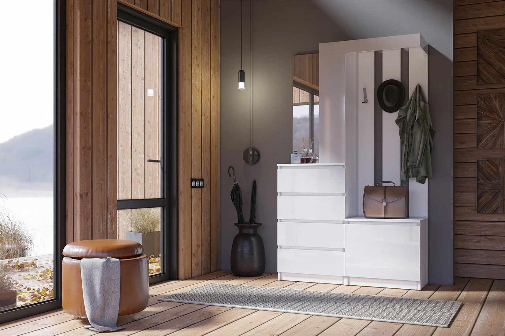 Мори прихожая модульная Белый, Графит