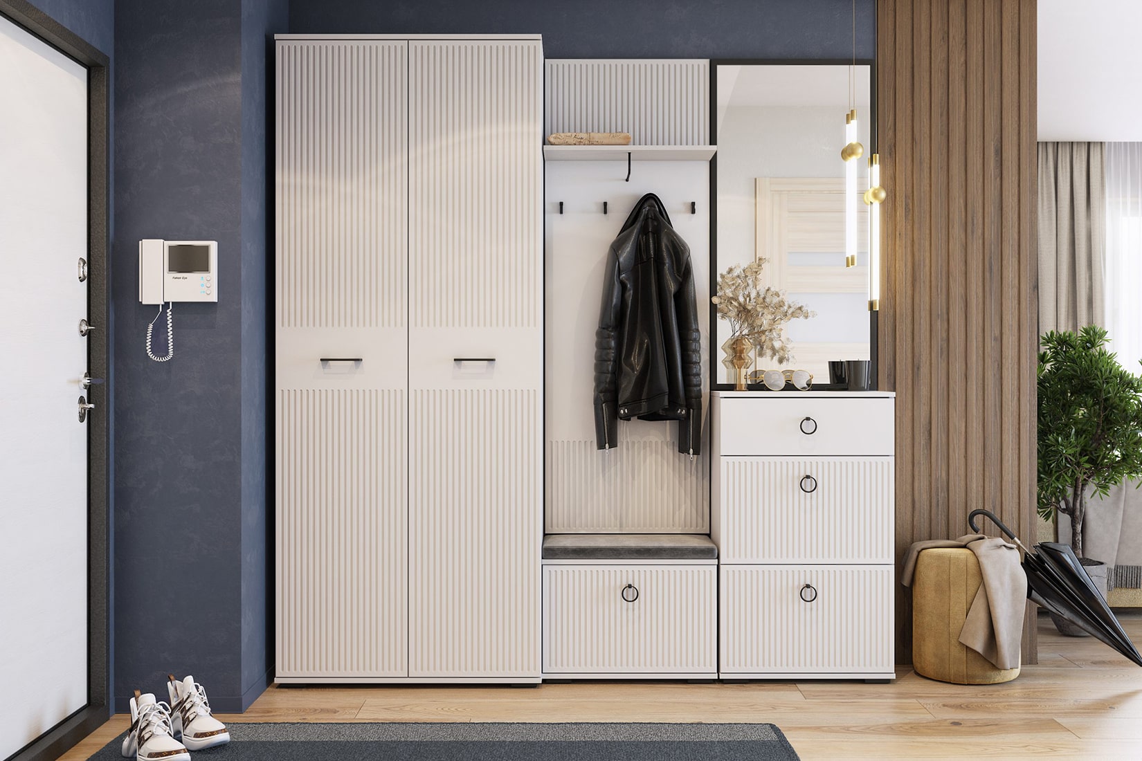 Шарлиз прихожая модульная Белое сияние/Белый Снег Софт