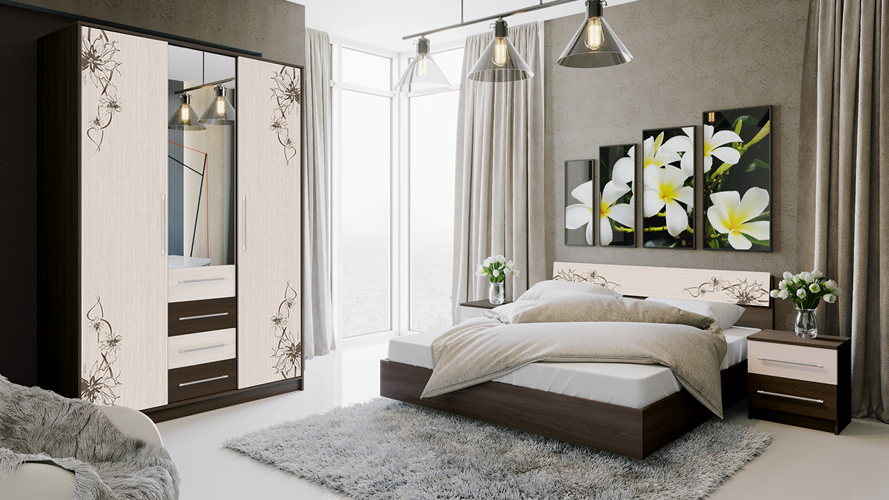 Мишель Спальня (Венге Цаво/Дуб Белфорт с рисунком)