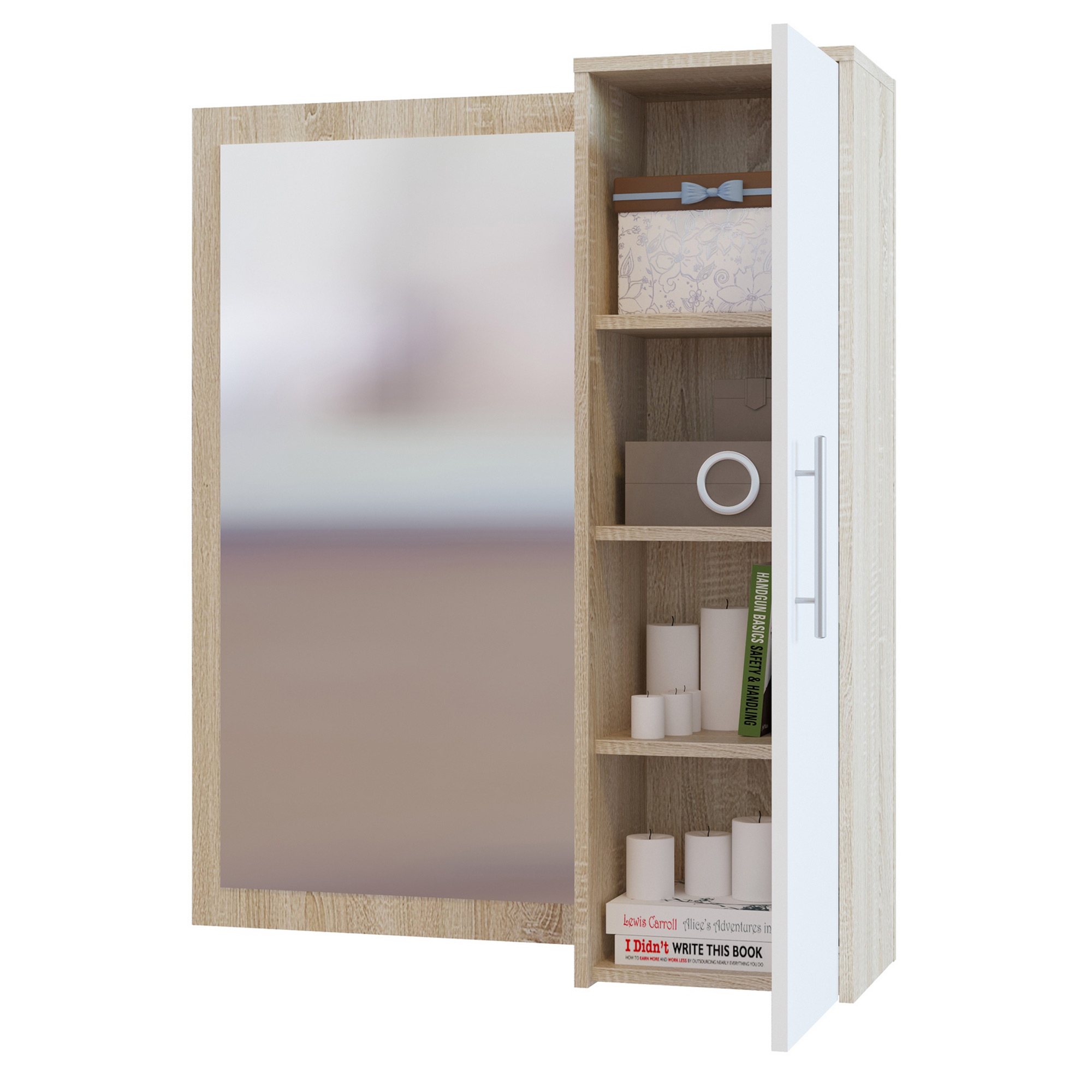 Сокол ПЗ-4 Зеркало cо шкафчиком Сонома/Белый