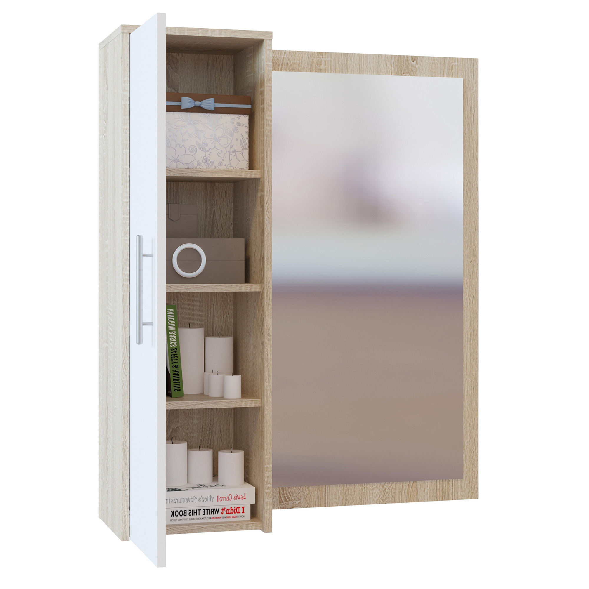 Сокол ПЗ-4 Зеркало cо шкафчиком Сонома/Белый