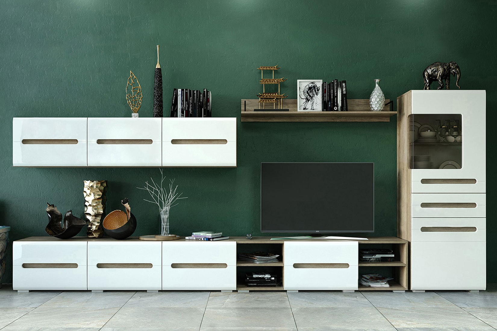 Наоми спальня/детская и гостиная Белый глянец/Дуб каньон (BTS)